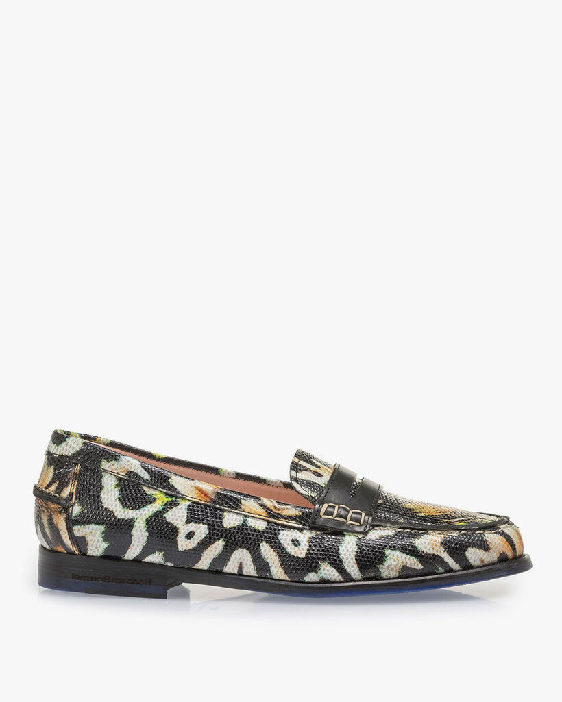 Zwarte leren loafer print