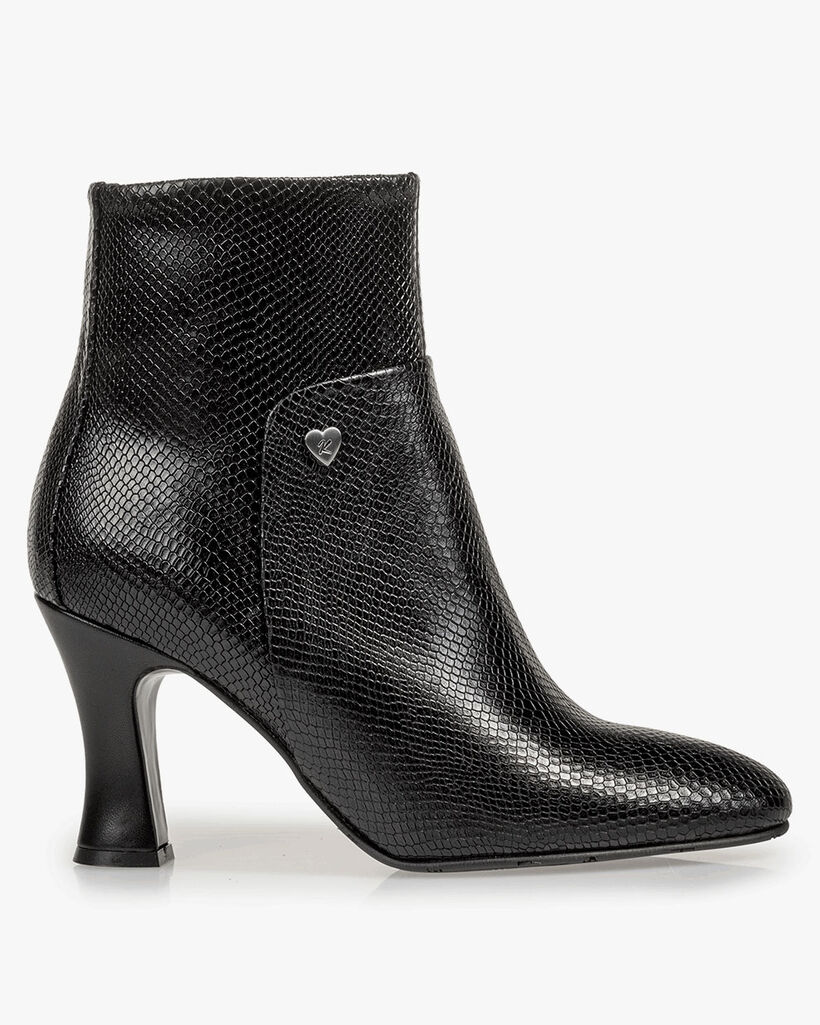 Enkellaars reptielenprint zwart