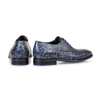 Lace shoe metallic print blue