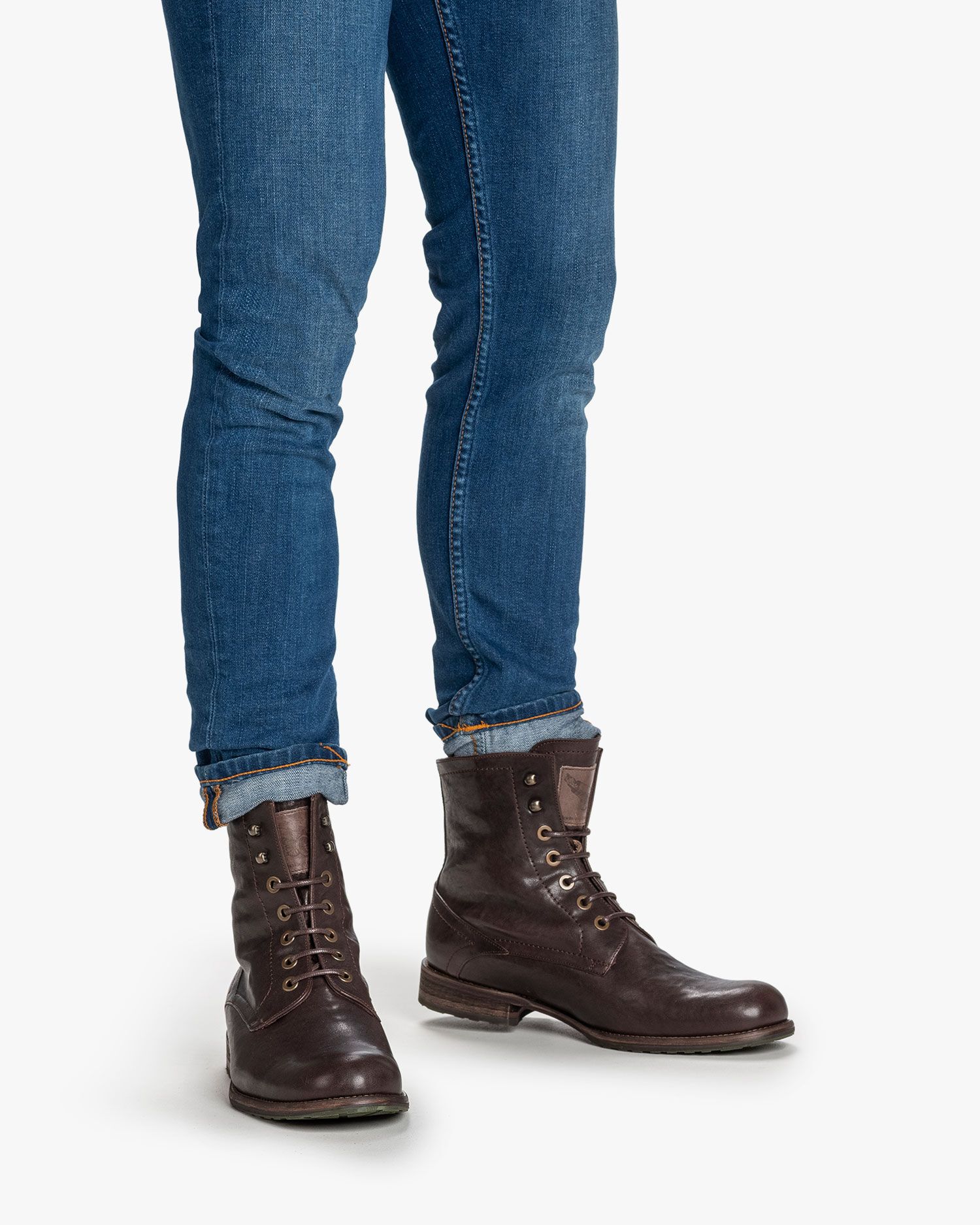 Lambskin lined lace boot dark brown SFM-80011-21-04 | Floris van Bommel®