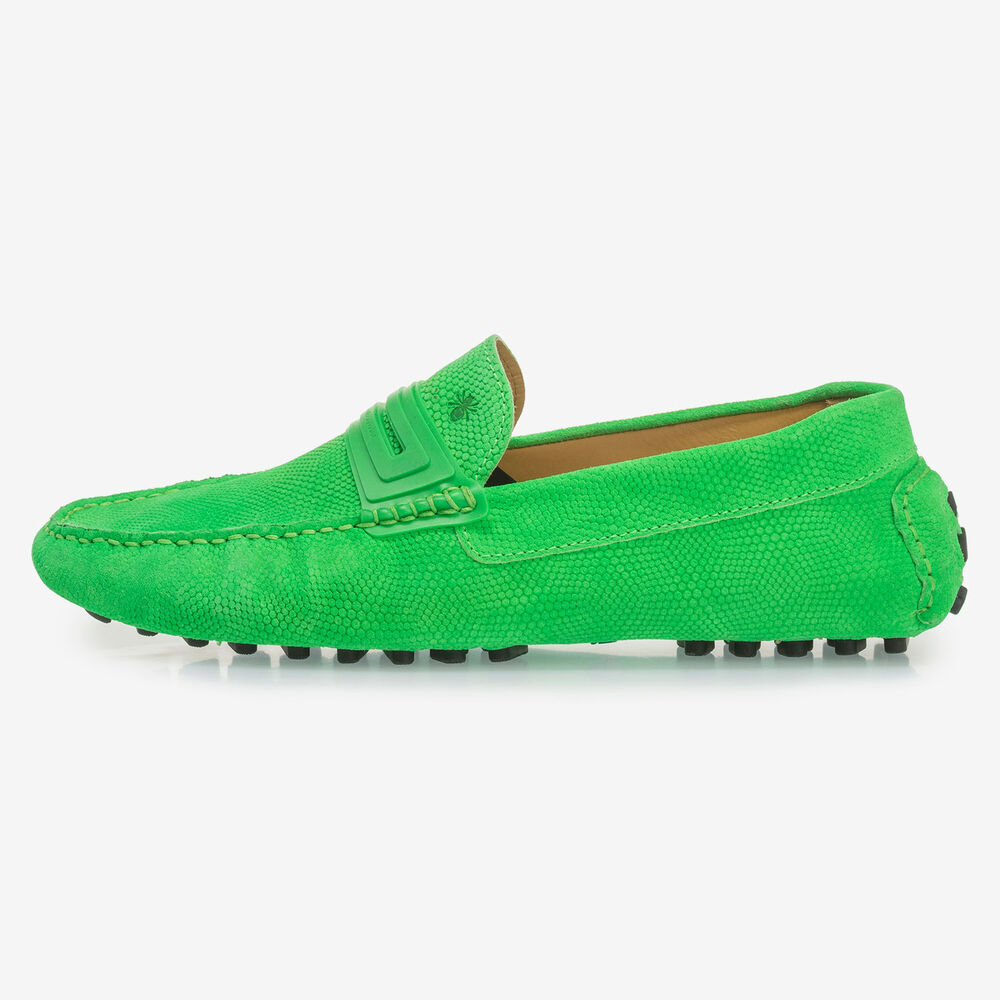 Premium fluorescent green leather moccasin