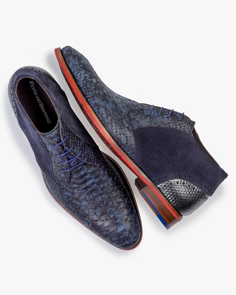 Veterboot nubuckleer donkerblauw