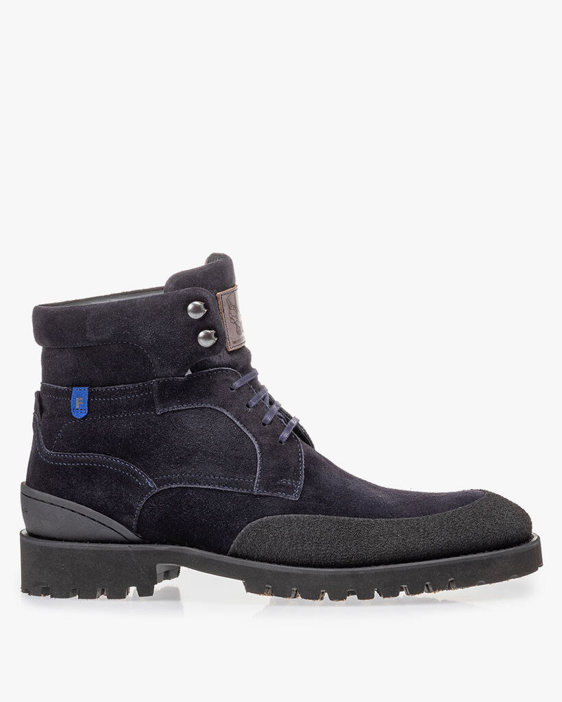Lace boot blue suede leather