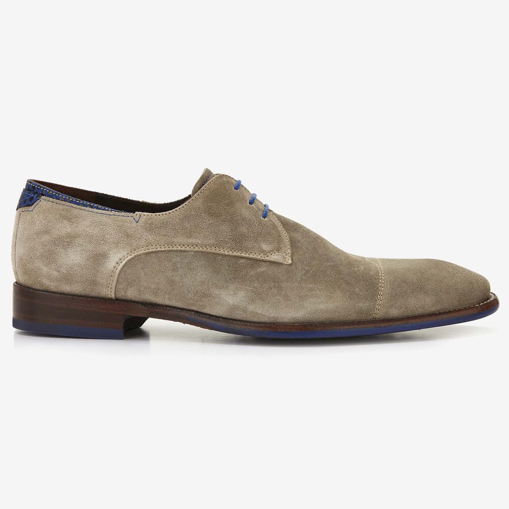 Floris van Bommel beige suede men's lace-up shoe