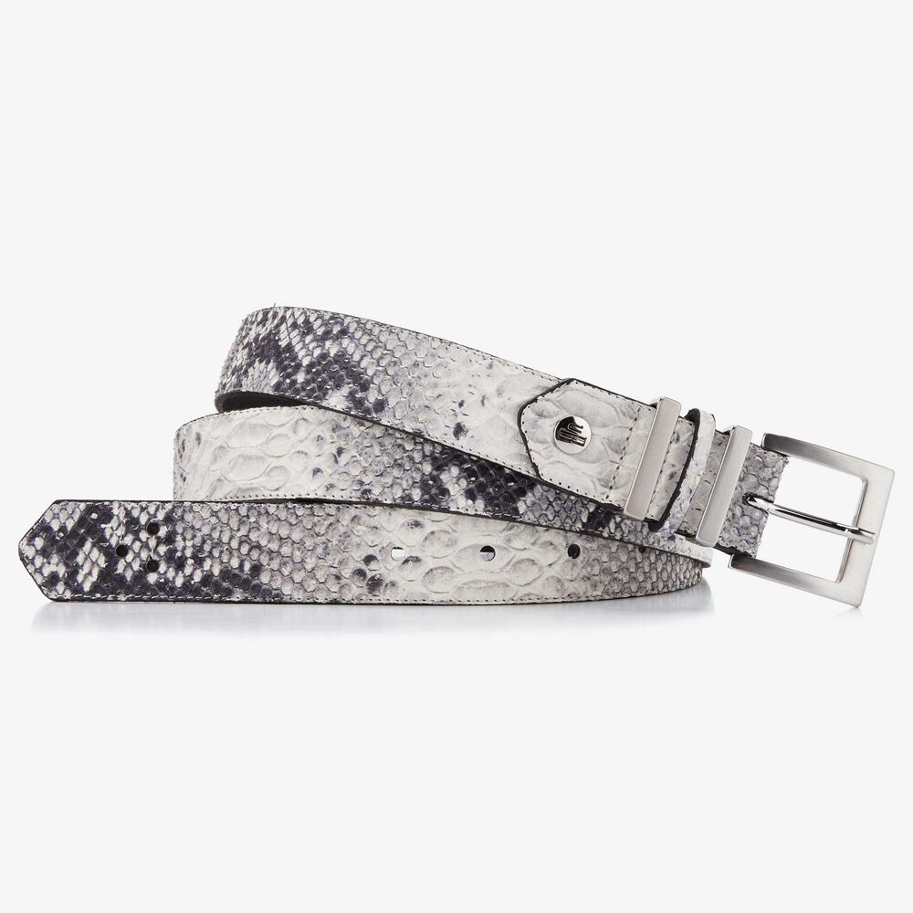 Grijze leren damesriem met snakeprint