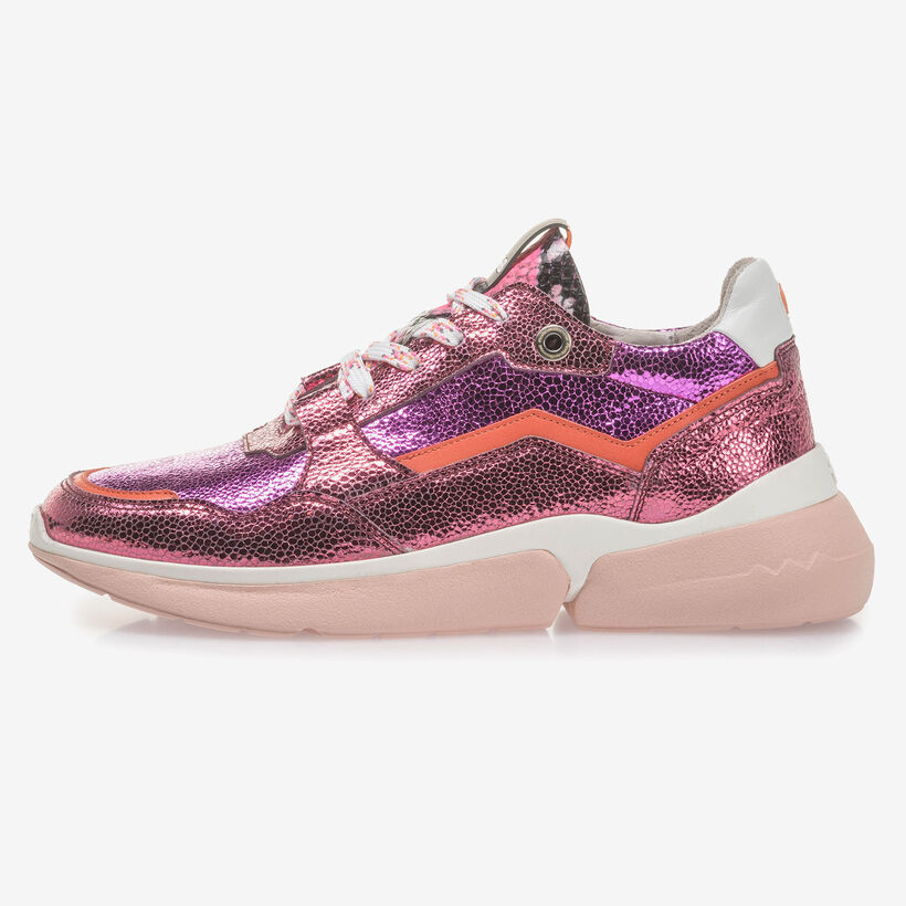 Roze leren sneaker met metallicprint