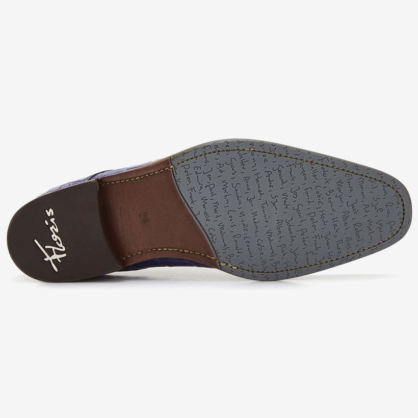 Floris van Bommel blue crocodile print men's lace-up shoe