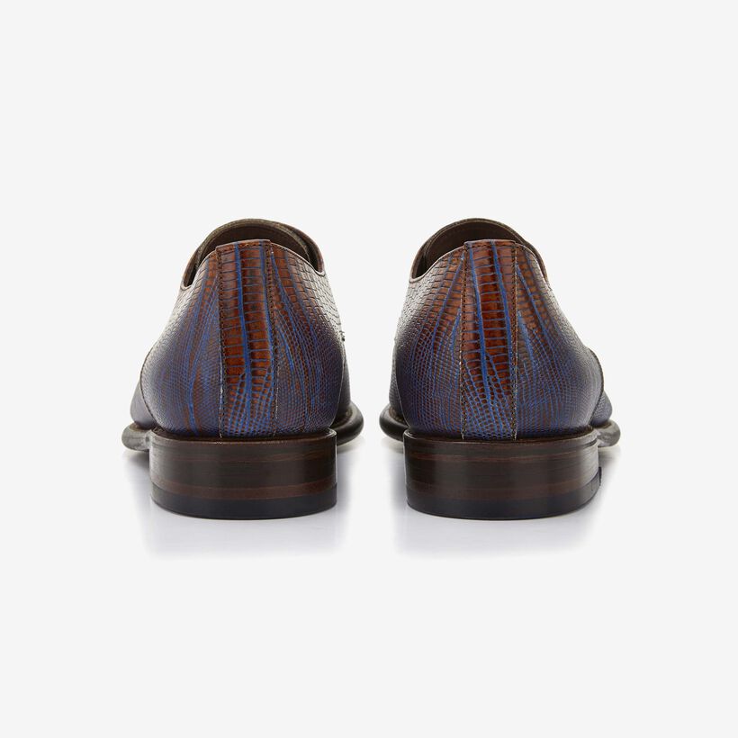 Floris van Bommel cognac coloured lizard print men's lace-up shoe