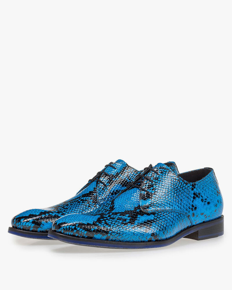 Premium blauwe veterschoen met snakeprint