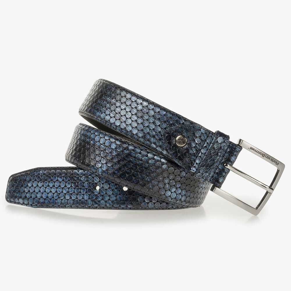 Blue metallic print leather belt