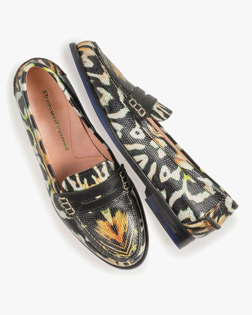 Zwarte leren loafer print