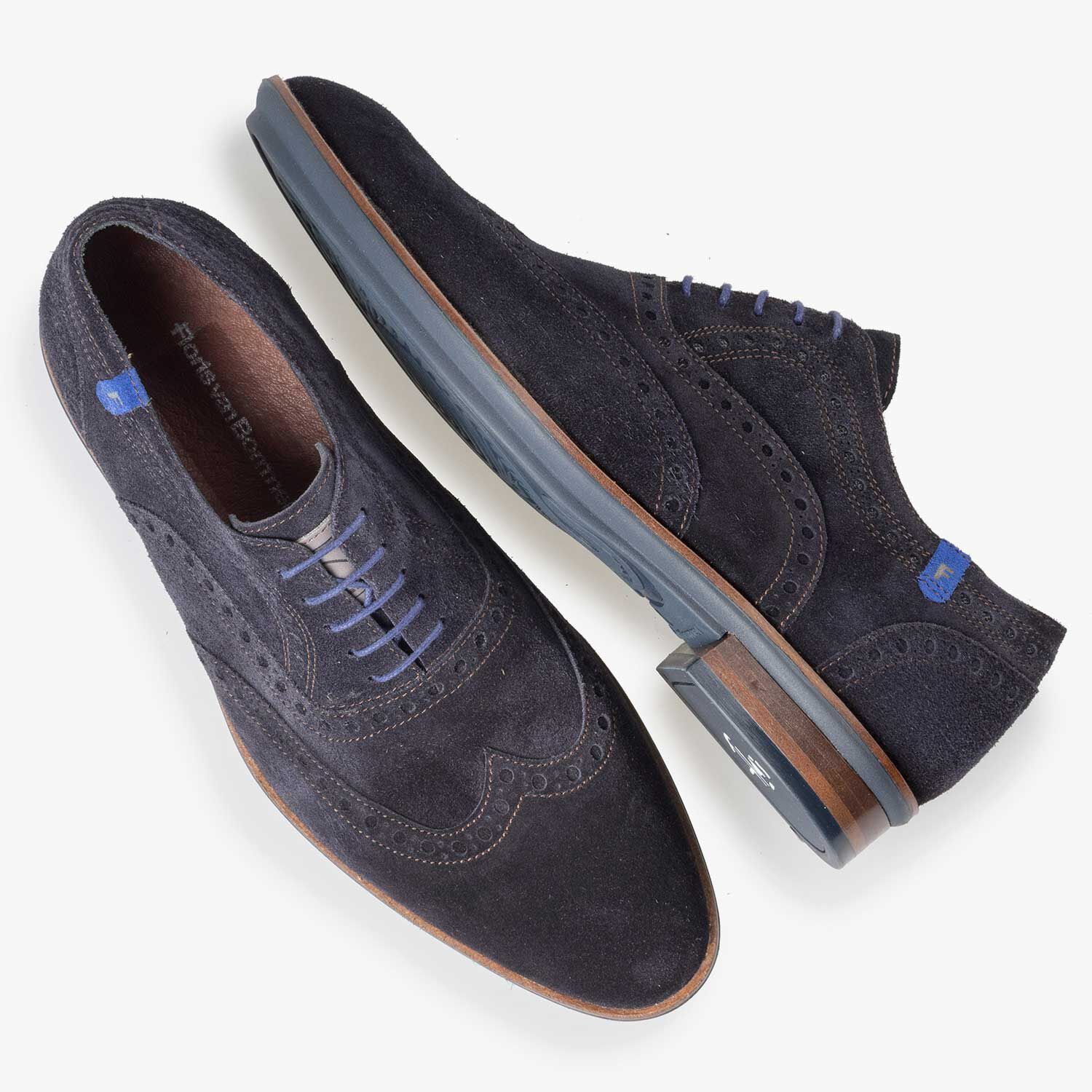 Brogue suede leather lace shoe – blue – 19048/03|Floris van Bommel®