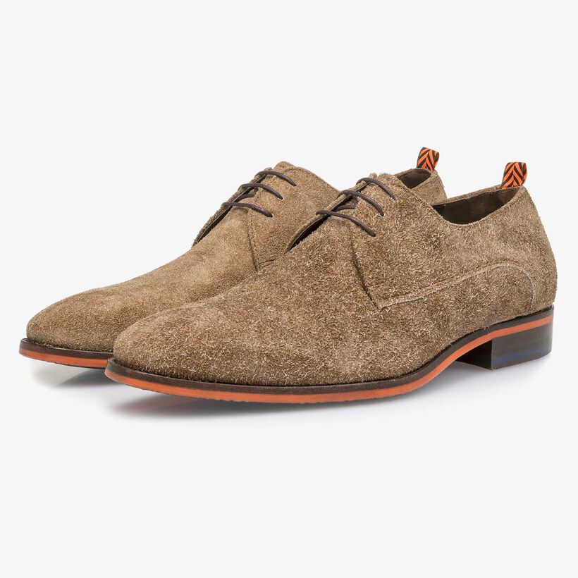 Brown buffed suede leather lace shoe