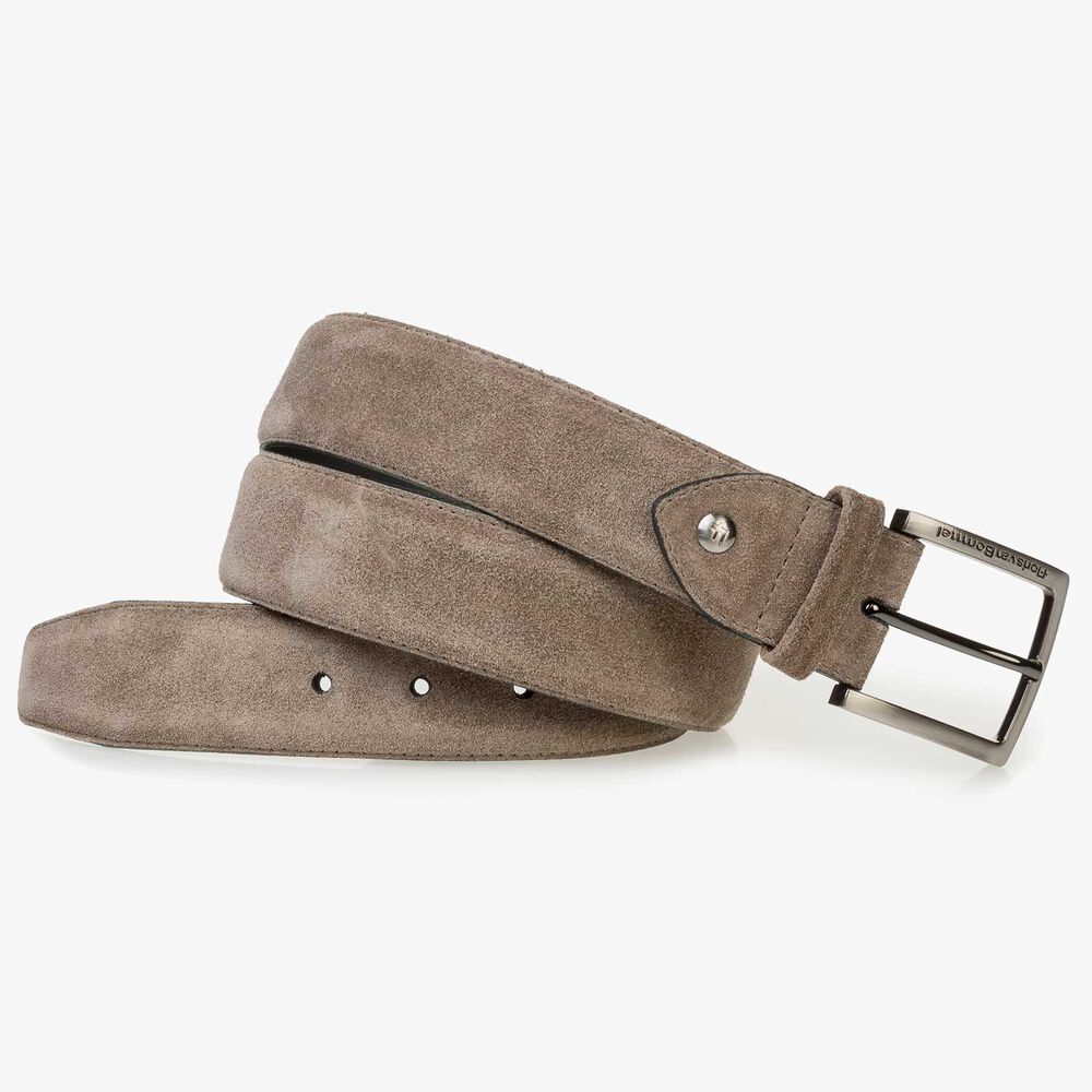 Taupe-coloured washed suede leather belt