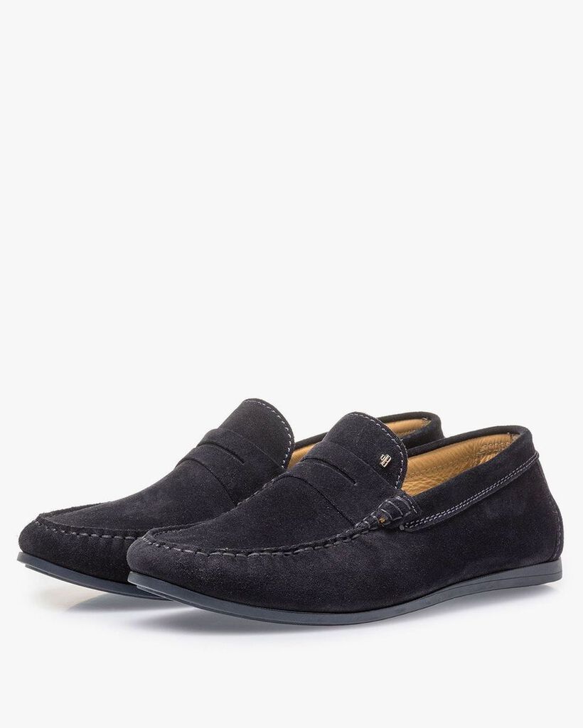 Donkerblauwe su&egrave;de loafer