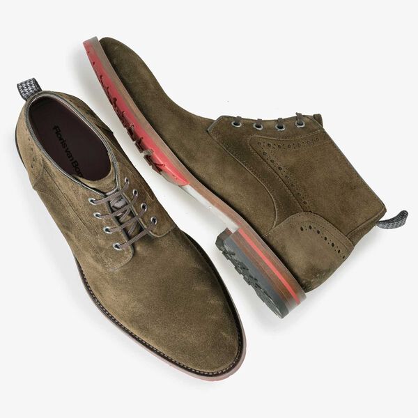 Brown/Olive green suede leather lace shoe