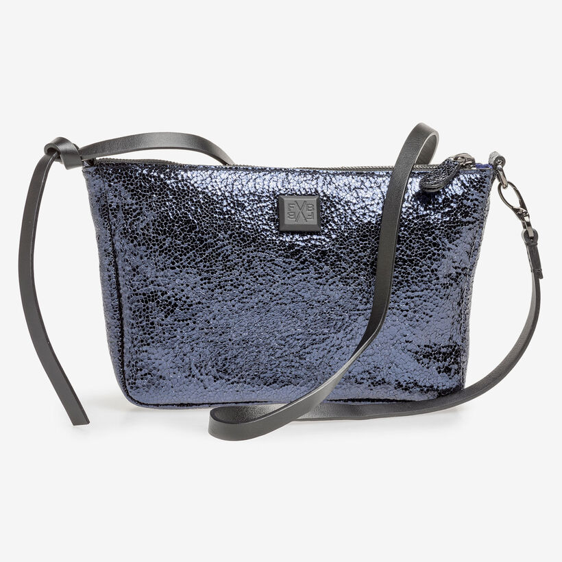 Dark blue leather bag with black print
