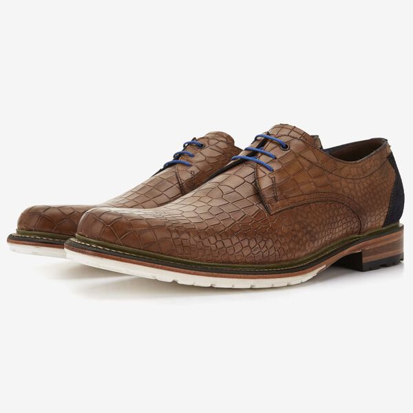 Floris van Bommel cognac crocoprint heren veterschoen