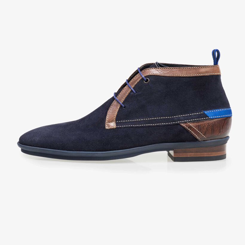 Dark blue mid-high suede leather lace boot