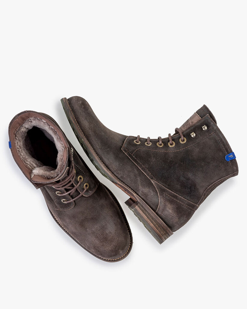 Lined lace boot suede brown