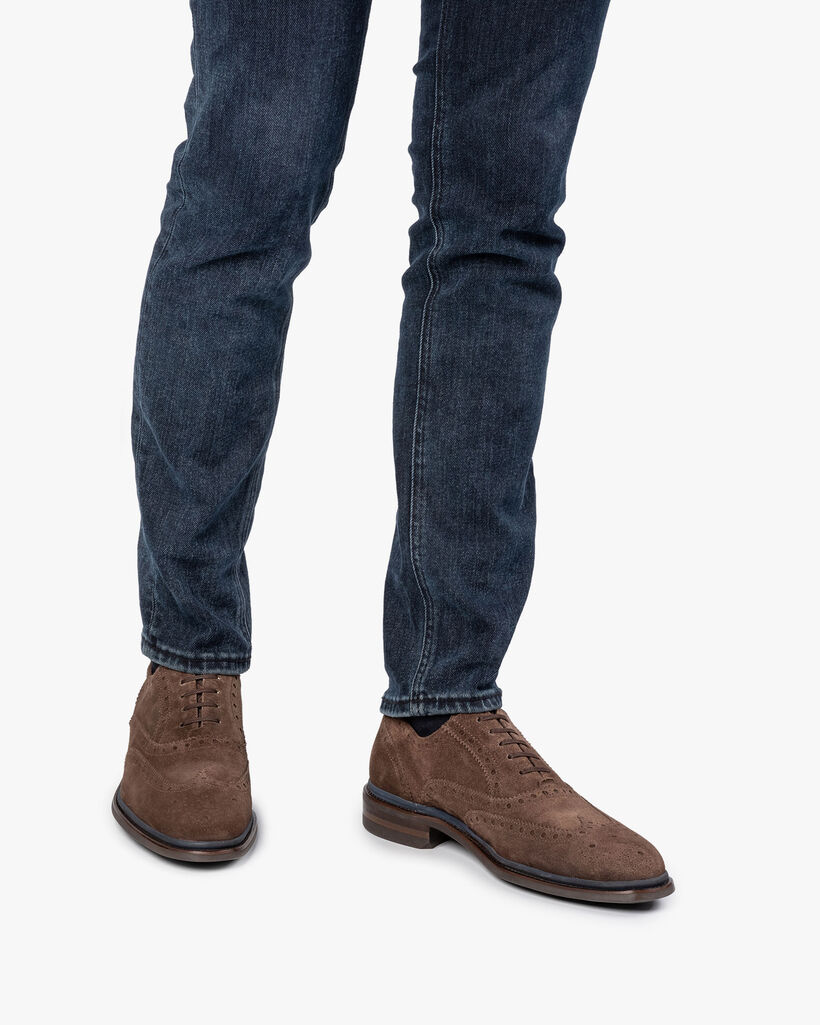 Brogue su&egrave;de donker taupe