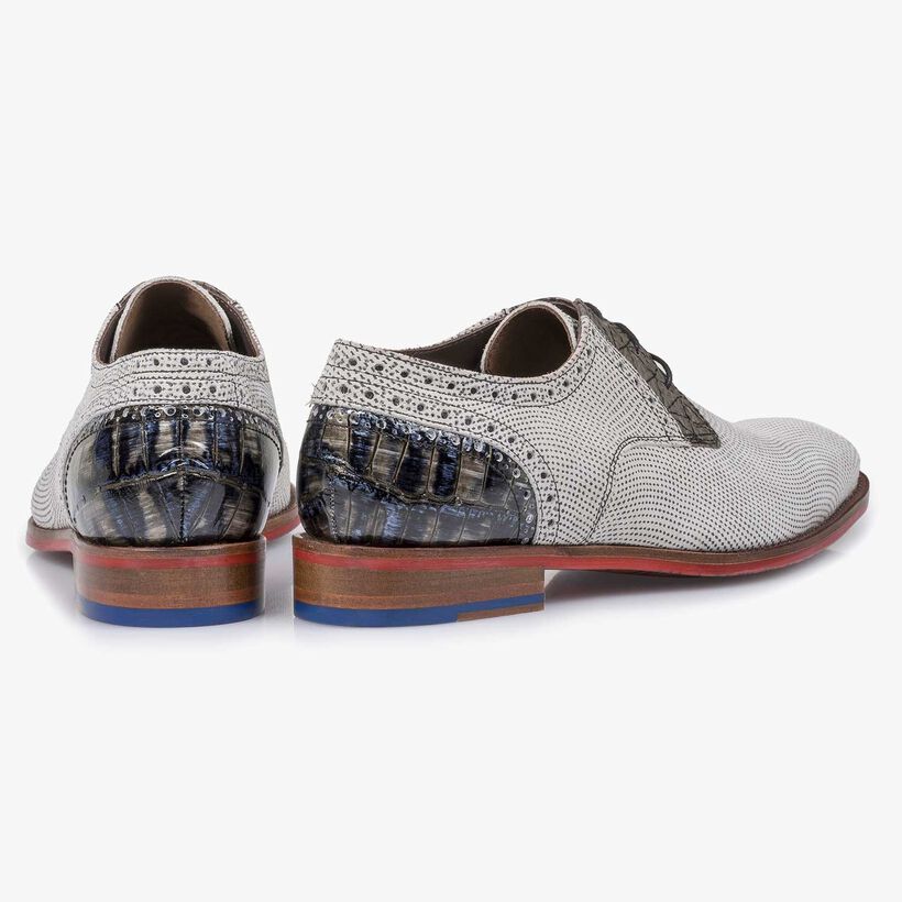 Grey printed suede leather lace shoe