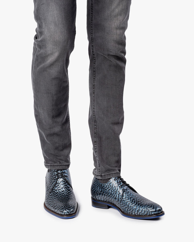 Veterschoen metallic blauw