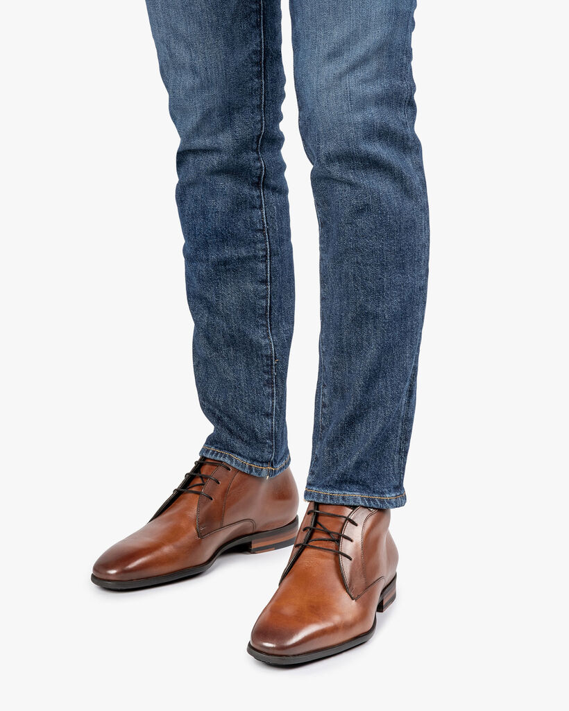 Kalfsleren veterschoen cognac