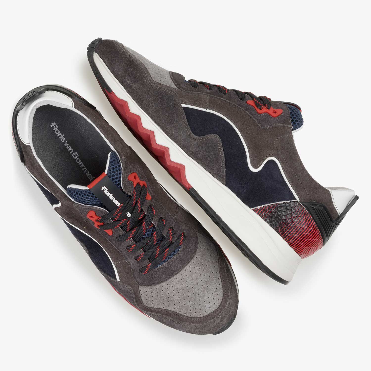 Grey red suede leather sneaker 16092 01 Floris van Bommel