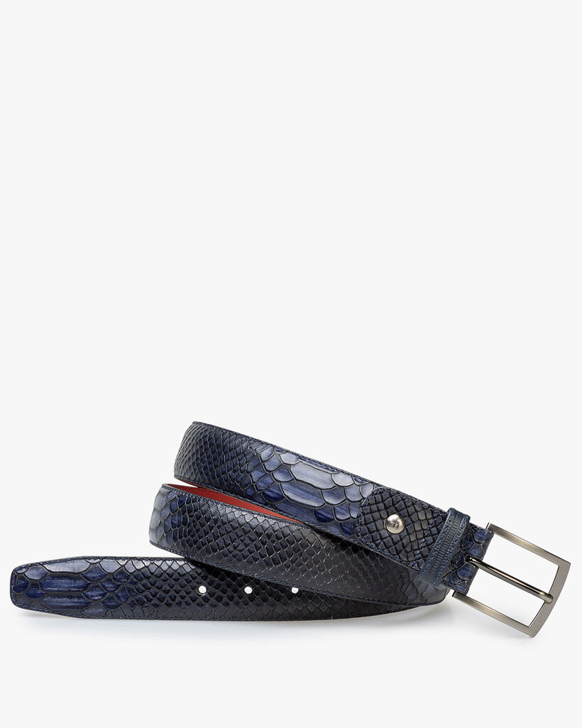 Riem geprint leer  blauw