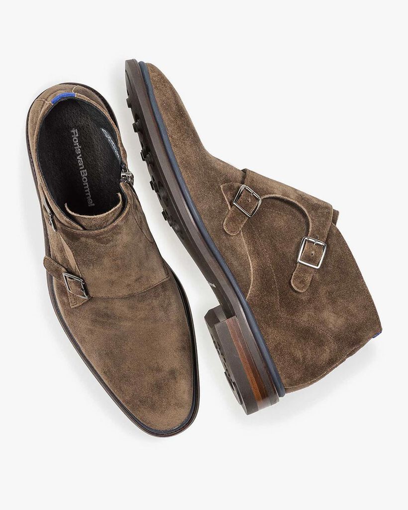 Su&egrave;de gespschoen donker taupe