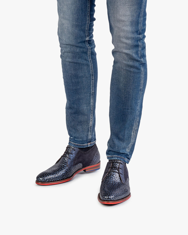 Veterschoen blauw metallic