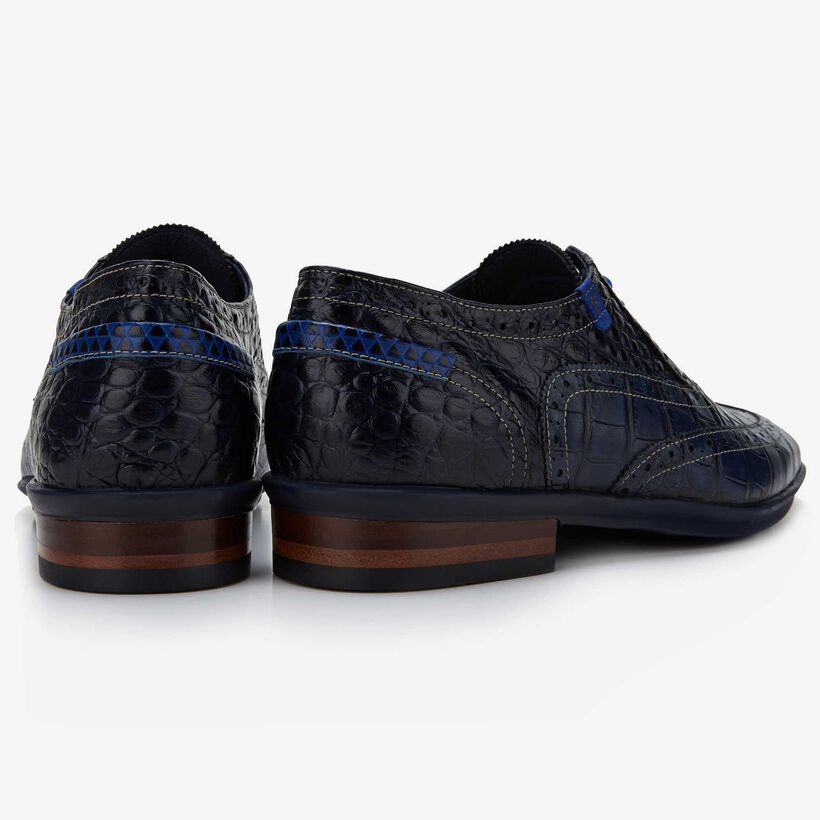Floris van Bommel donkerblauwe crocoprint heren veterschoen