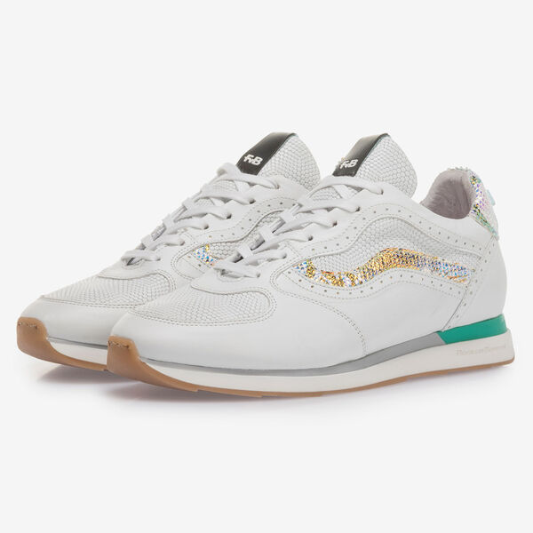 Witte leren sneaker met metallic details