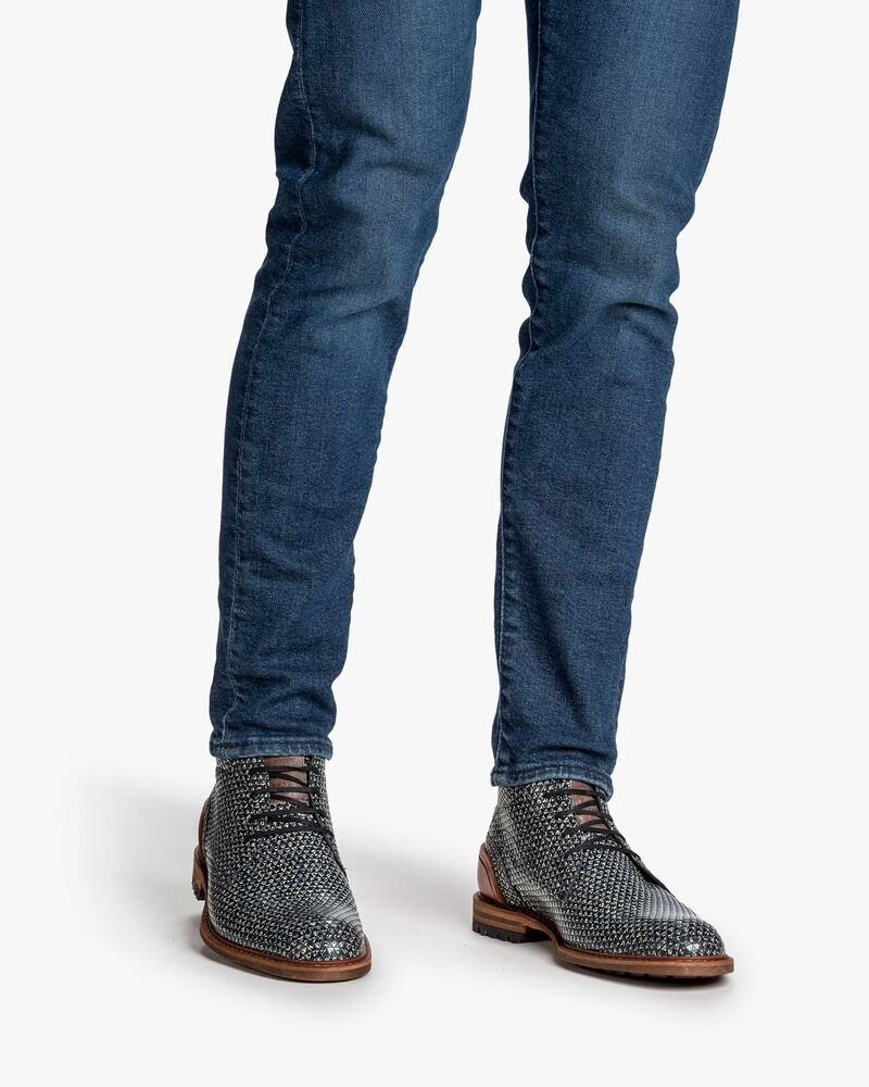 Veterboot geprint leer zwart/wit