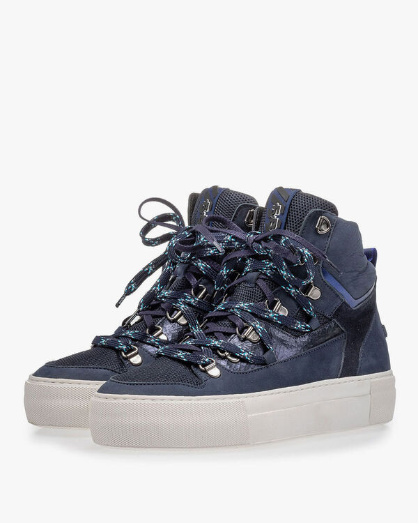 Halfhoge sneaker nubuckleer blauw