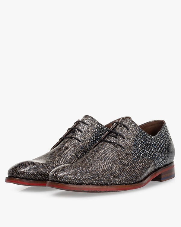 Lace shoe printed leather taupe