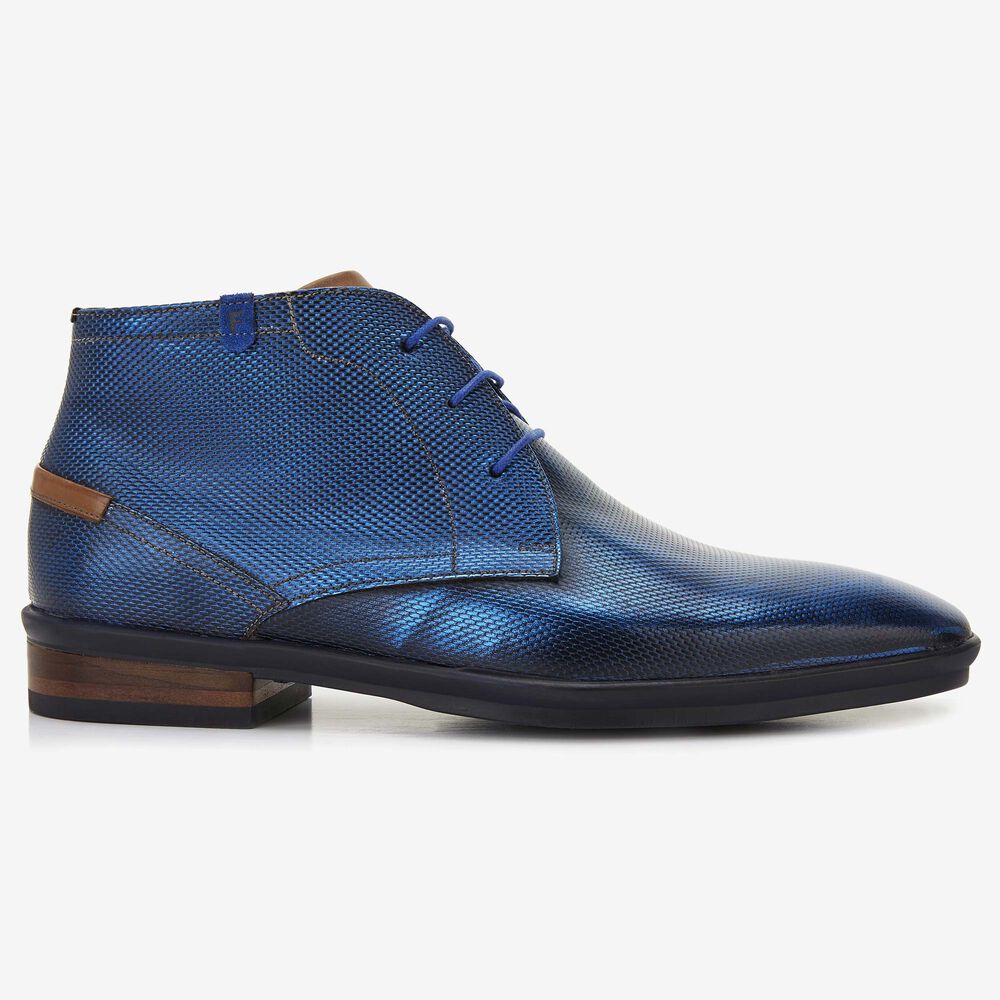 Floris van Bommel diamond blue leather men's lace-up boot