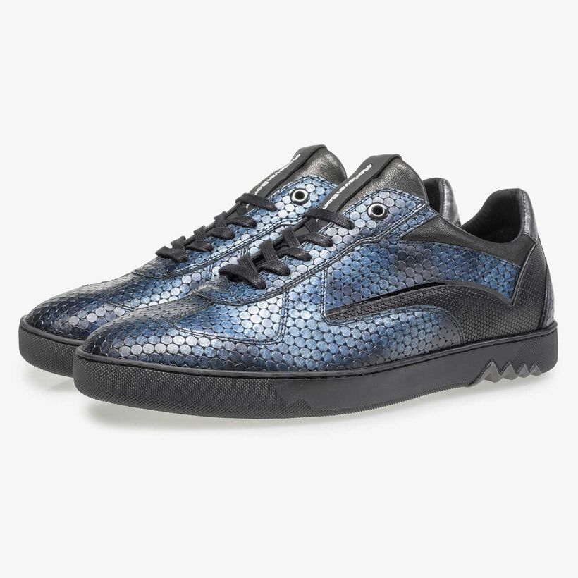Blue metallic print leather sneaker
