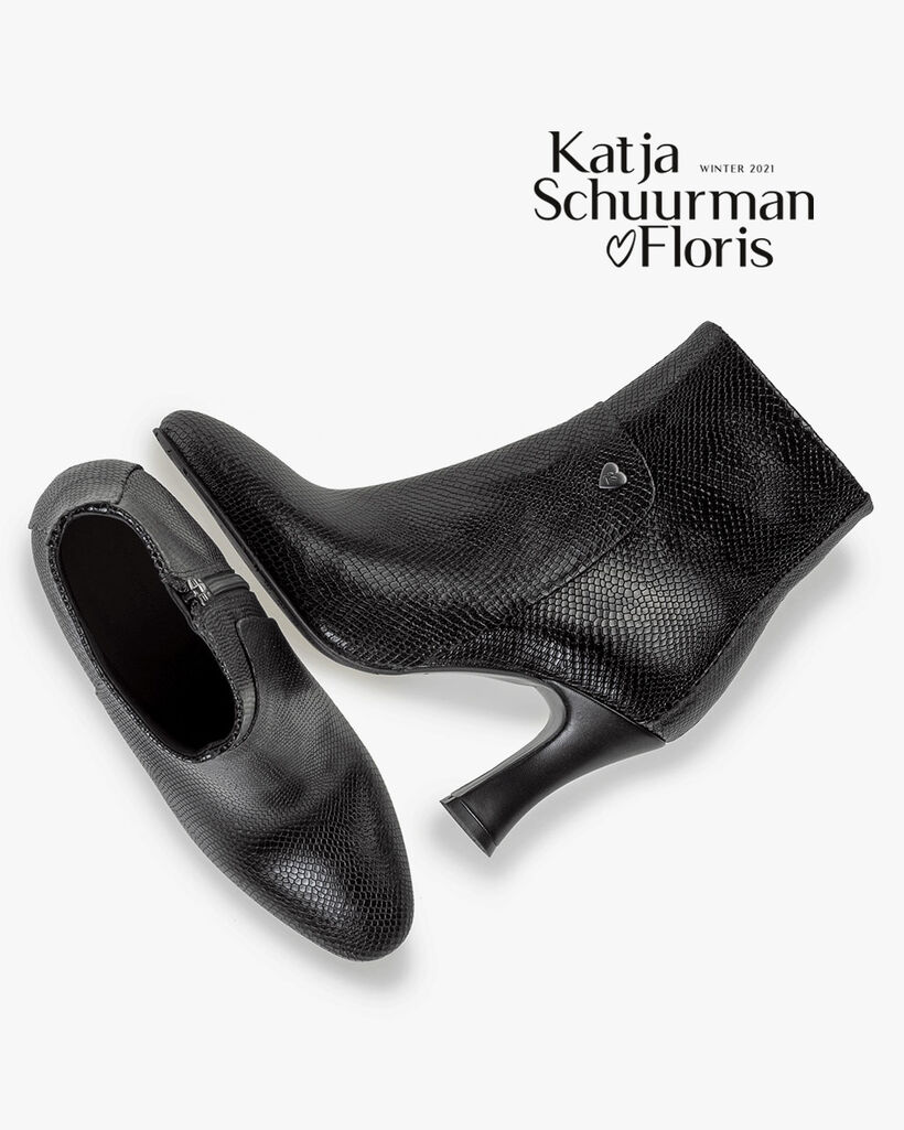 Enkellaars reptielenprint zwart