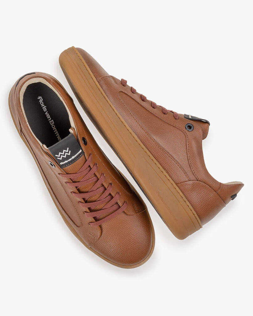 Sneaker leather print cognac