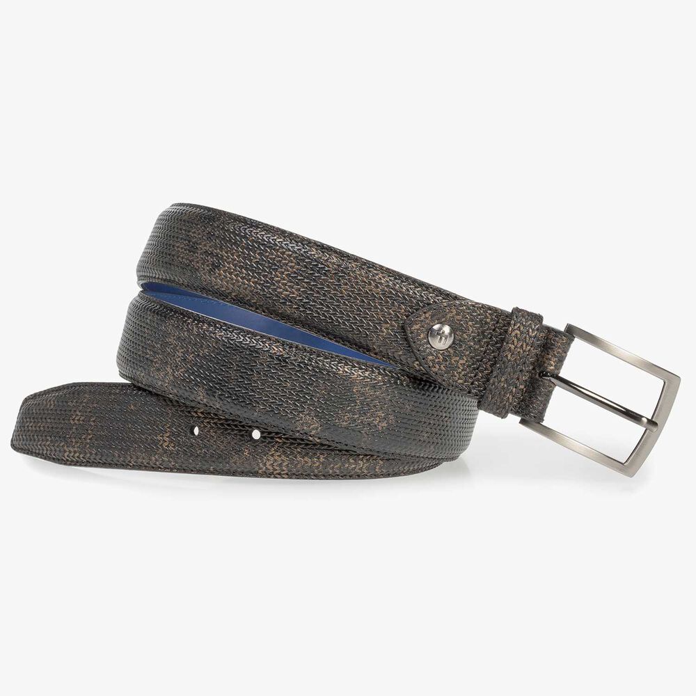 Bronze-coloured leather belt with metallic print