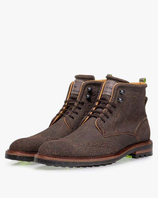 Lace boot printed leather brown