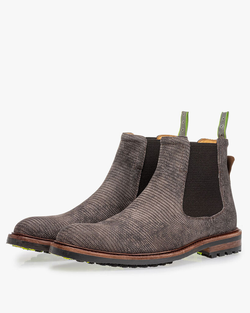 Chelsea boot reptielenprint donkergrijs