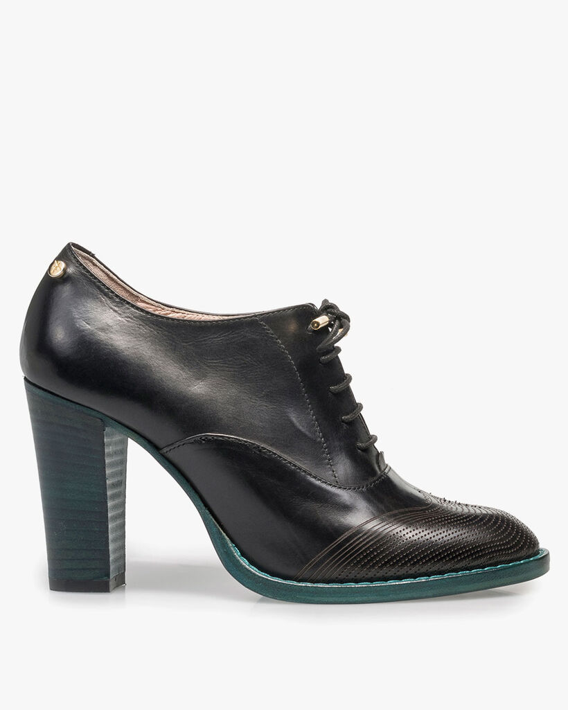 Black calf leather heeled derby