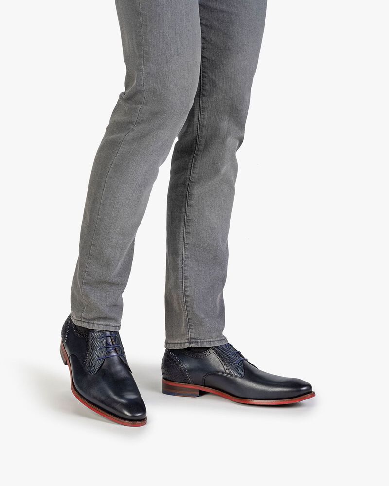 Lace shoe calf leather blue