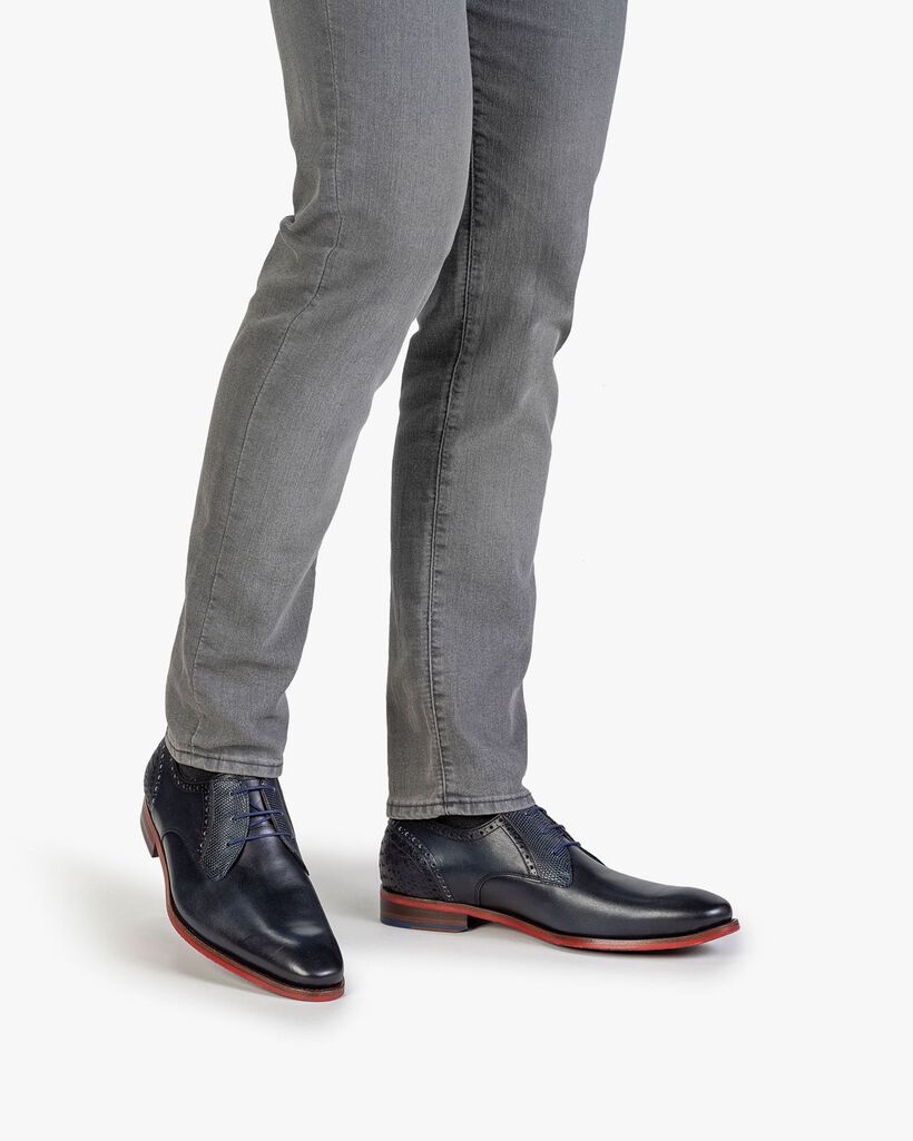 Lace shoe calf leather blue