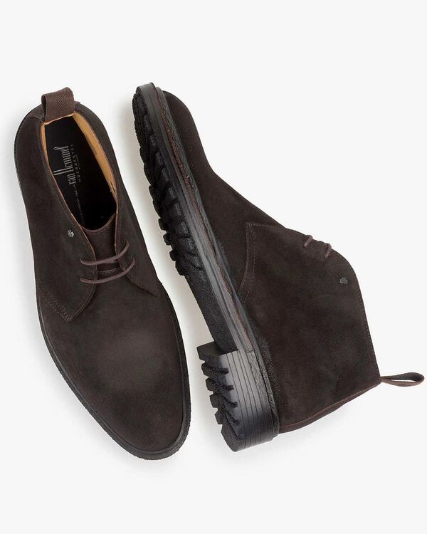 Dark brown suede leather lace boot