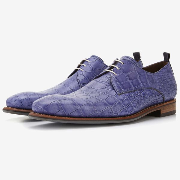 Floris van Bommel blue crocodile print men's lace-up shoe