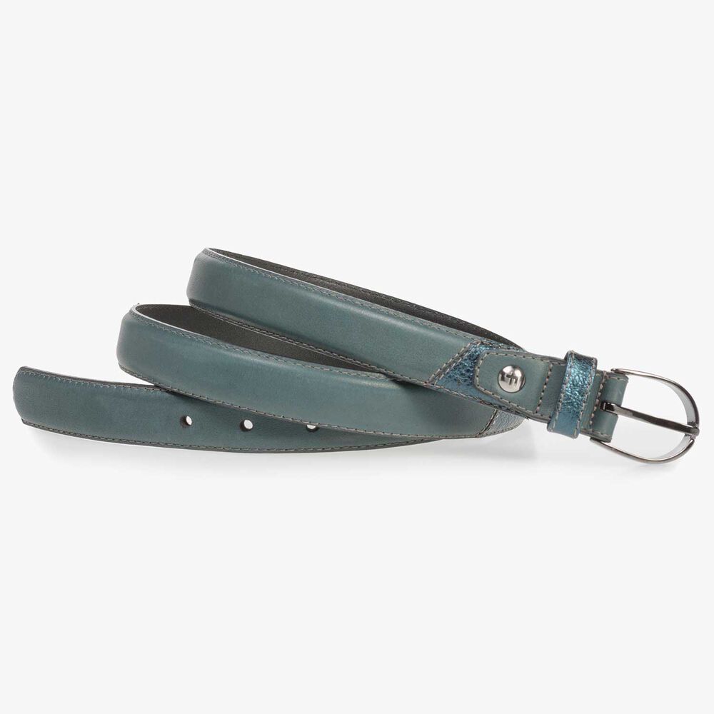 Green and blue calf leather belt